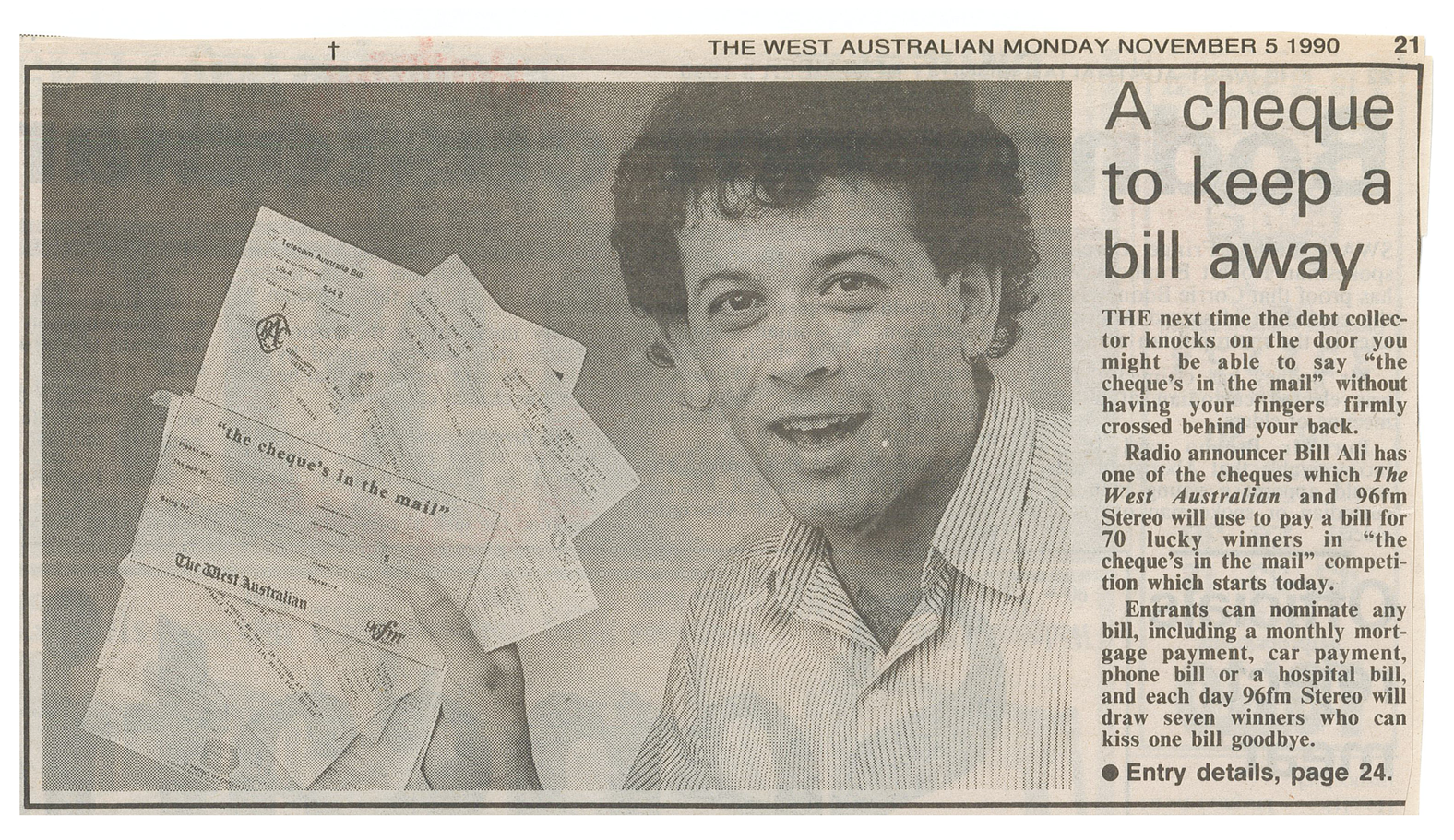 1990.11.05 - A cheque to keep a bill away - Bill Ali - The West Australian.png