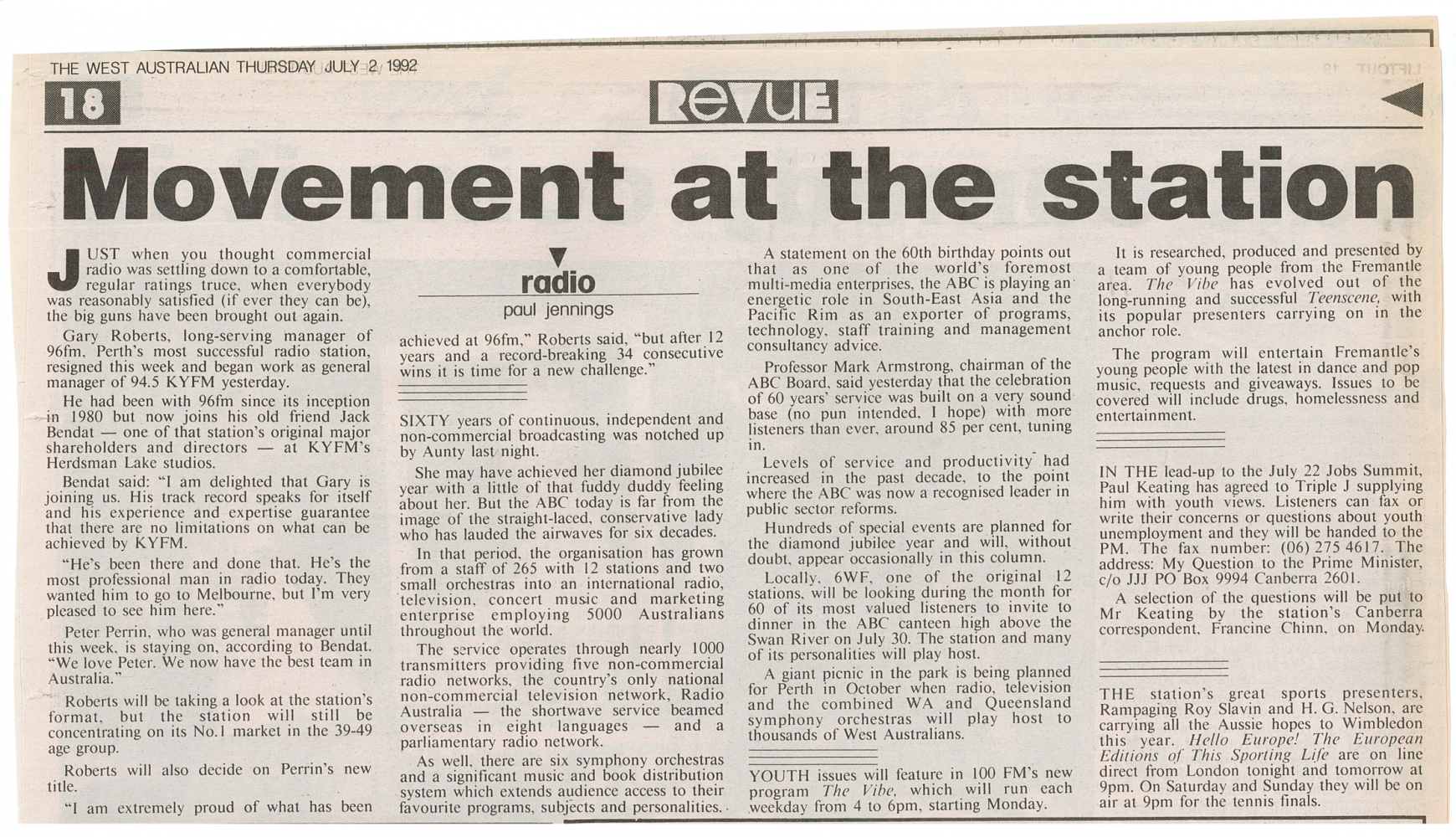 1992.07.02 - Article - Movement at the Station - Gary Roberts - The West Australian.png