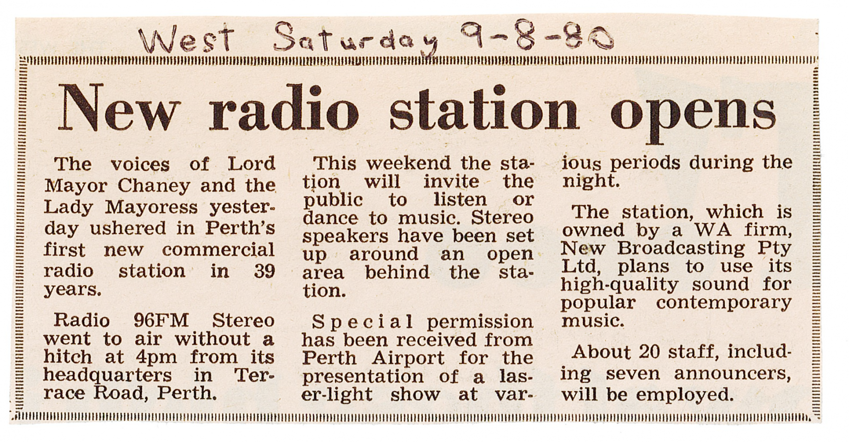 1980.08.09 - Article - New radio station opens - The West Australian.png